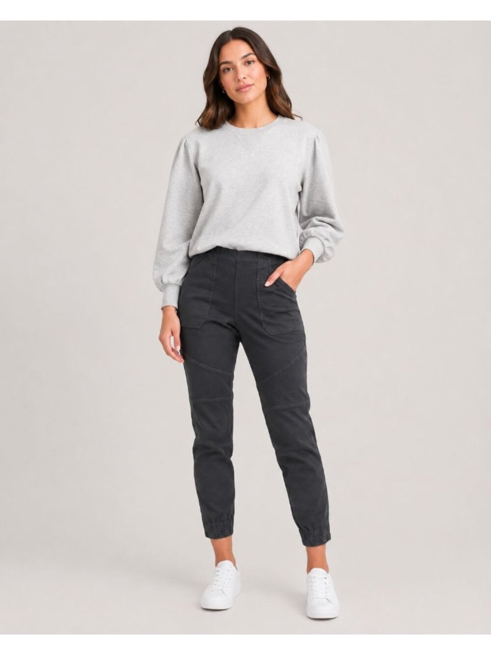 Spanx Twill Stretch Cargo Pants Elastic Waistband M/M Black